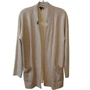 Eileen Fisher Women's Cream Merino Wool and‎ Silk Blend Open Cardigan in Size PM